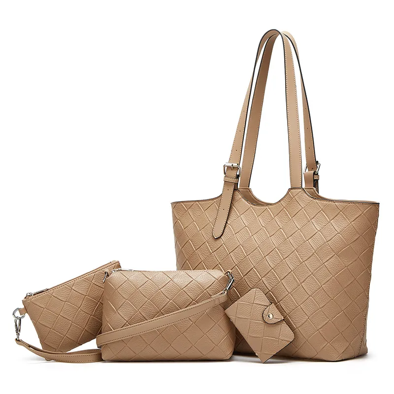 Women Fashion Casual Solid Color Large Capacity PU Bucket Bag Three-Piece Bag Set