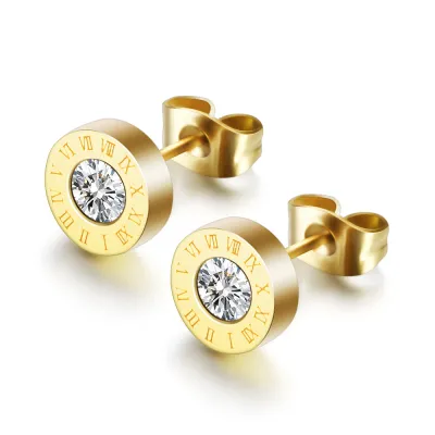 Women Fashion Simple 8mm Round Zircon 304 Stainless Steel Earrings Geometric Studs