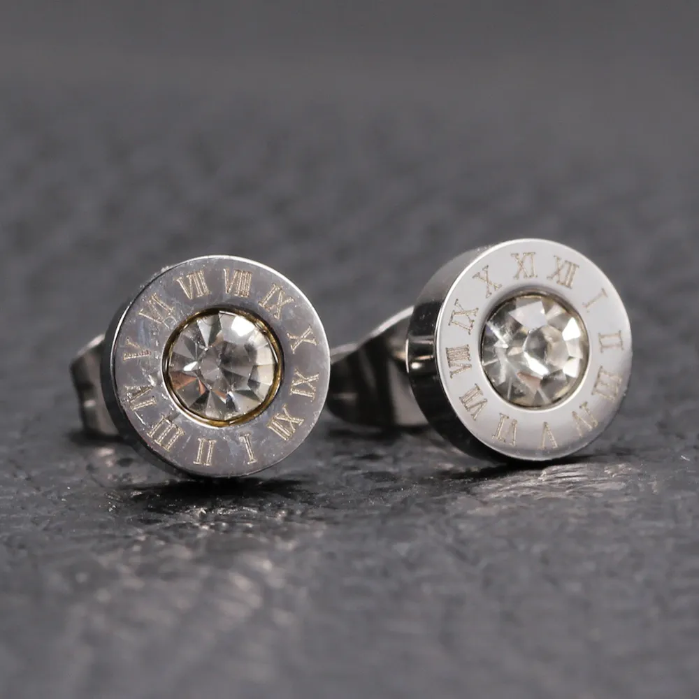 Women Fashion Simple 8mm Round Zircon 304 Stainless Steel Earrings Geometric Studs