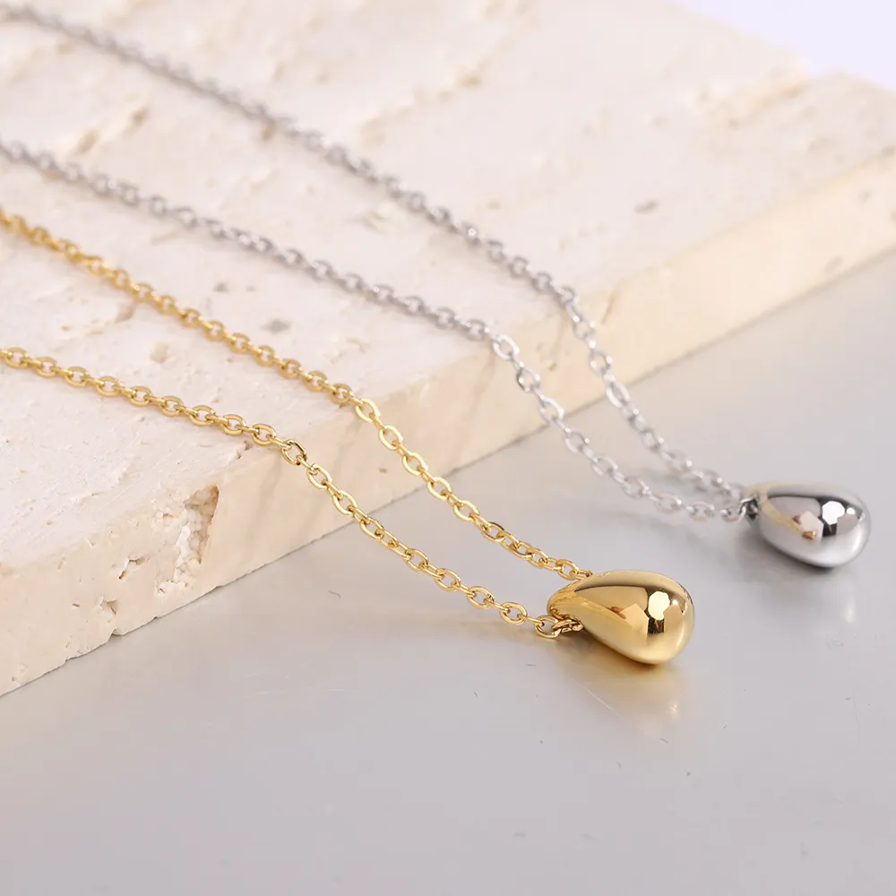 Women's Simple 12mm Teardrop 304 Stainless Steel Necklace With Snake Chain