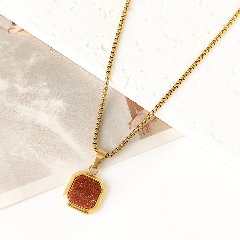 Women Fashion 16mm Square 304 Stainless Steel Pearl Chain Pendant Necklace Letters Numbers Text