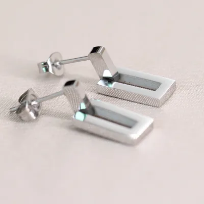 Women Fashion 304 Stainless Steel Hollow Geometric Rectangular Earrings