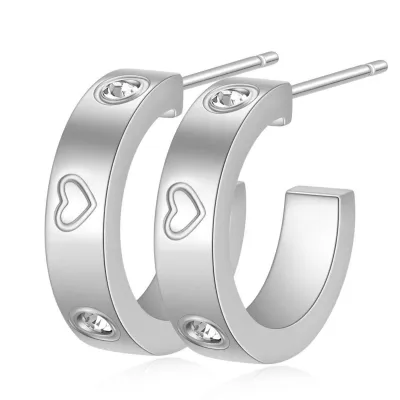 Women Fashion Geometric U-Shaped 4mm Zircon 304 Stainless Steel Love Drop Earrings
