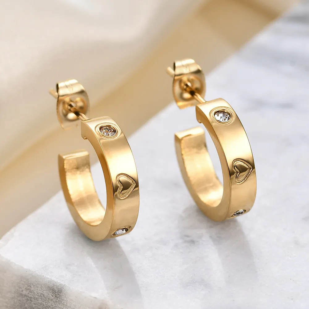 Women Fashion Geometric U-Shaped 4mm Zircon 304 Stainless Steel Love Drop Earrings