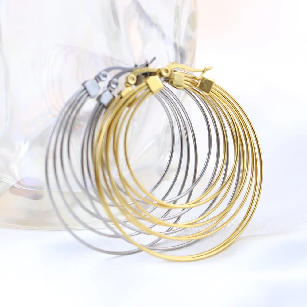 Women Fashion 50mm Round Earrings 304 Stainless Steel Geometric Minimalist