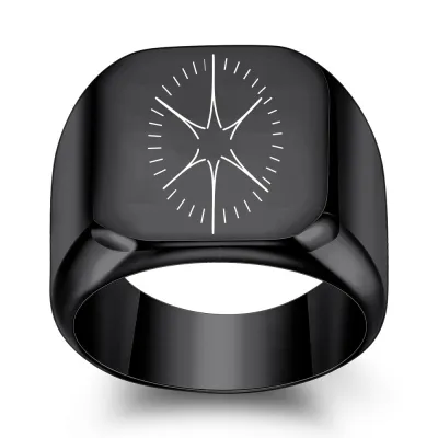 Men's Fashion Casual Square 18mm Smooth Laser Engraving 304 Stainless Steel Ring