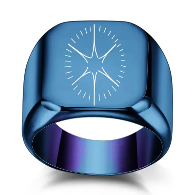 Men's Fashion Casual Square 18mm Smooth Laser Engraving 304 Stainless Steel Ring