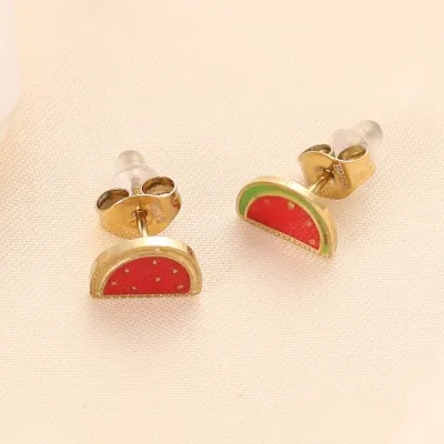 Women Fashion Simple Fruit Glue Dropping 304 Stainless Steel Earrings