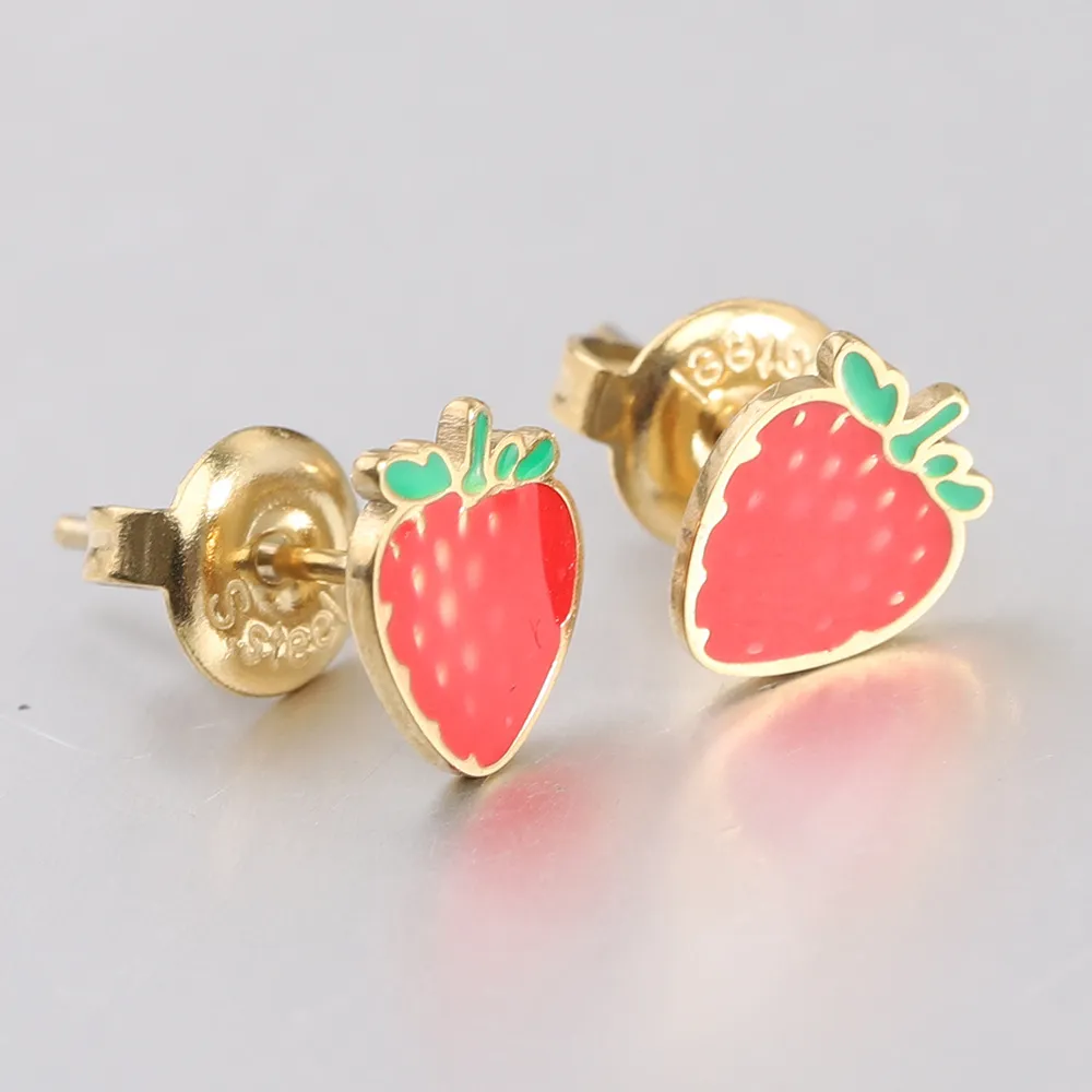 Women Fashion Simple Fruit Glue Dropping 304 Stainless Steel Earrings