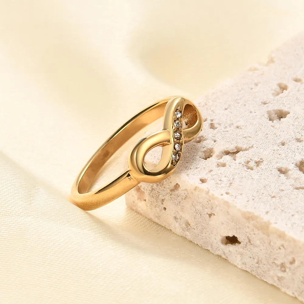 Women Fashion Creative Infinity 304 Stainless Steel Zircon Smooth Ring