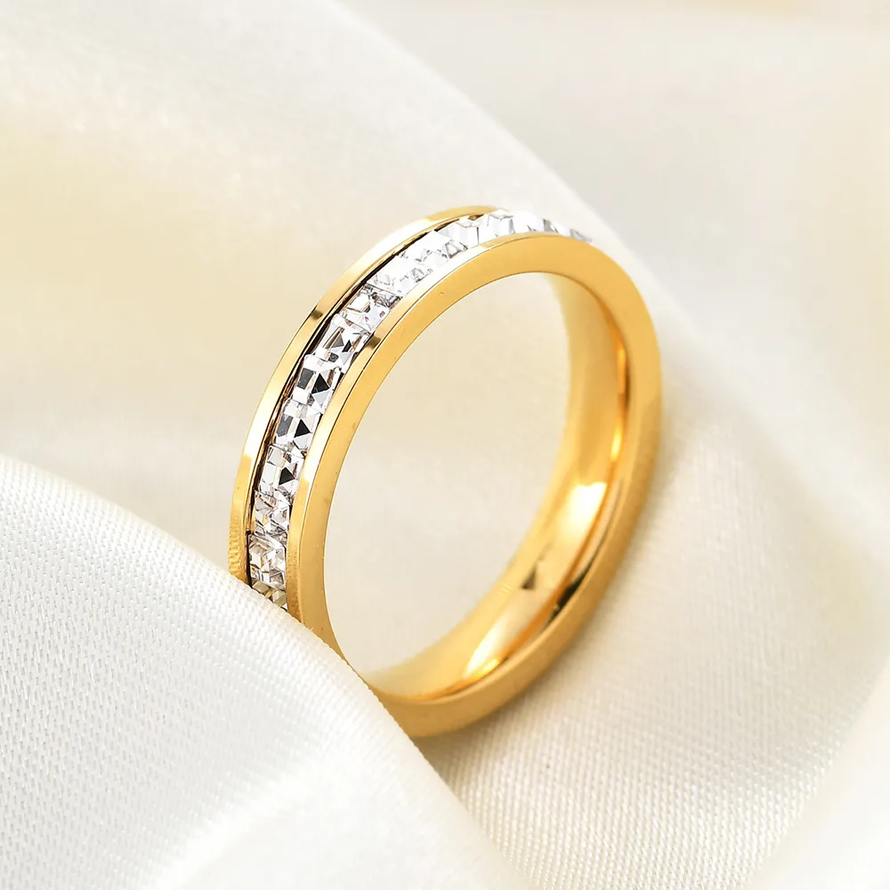 Women's Fashion Simple 4mm Single Inlaid Zircon 304 Stainless Steel Ring