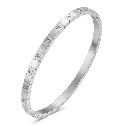 Women Fashion Simple 6mm Symmetrical Square Zircon 304 Stainless Steel Bracelet