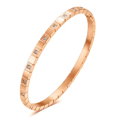 Women Fashion Simple 6mm Symmetrical Square Zircon 304 Stainless Steel Bracelet
