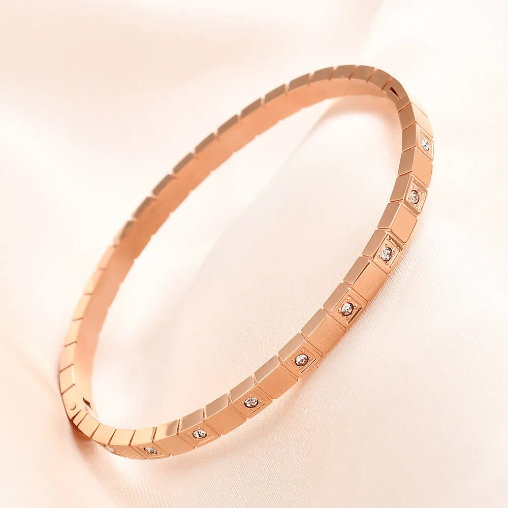 Women Fashion Simple 6mm Symmetrical Square Zircon 304 Stainless Steel Bracelet
