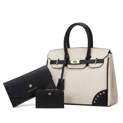 Women Fashion Casual Retro Contrast Color Handbag Three-Piece Bag Set