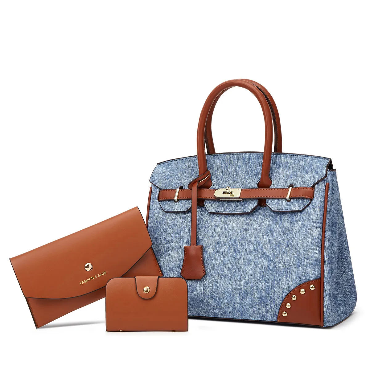 Women Fashion Casual Retro Contrast Color Handbag Three-Piece Bag Set
