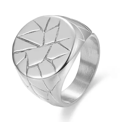 Fashion Irregular Crack Cast Texture Stainless Steel Ring for Men