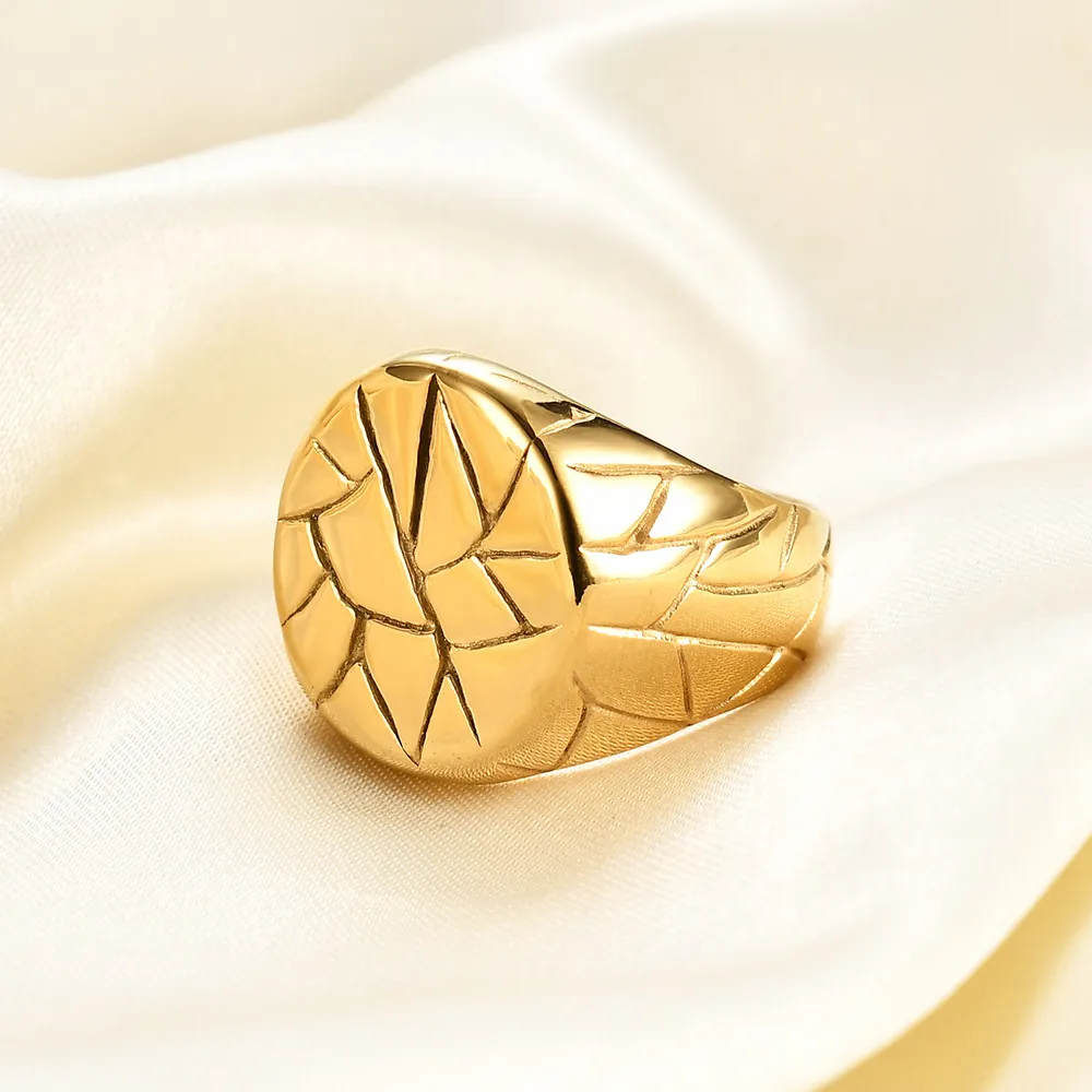 Fashion Irregular Crack Cast Texture Stainless Steel Ring for Men