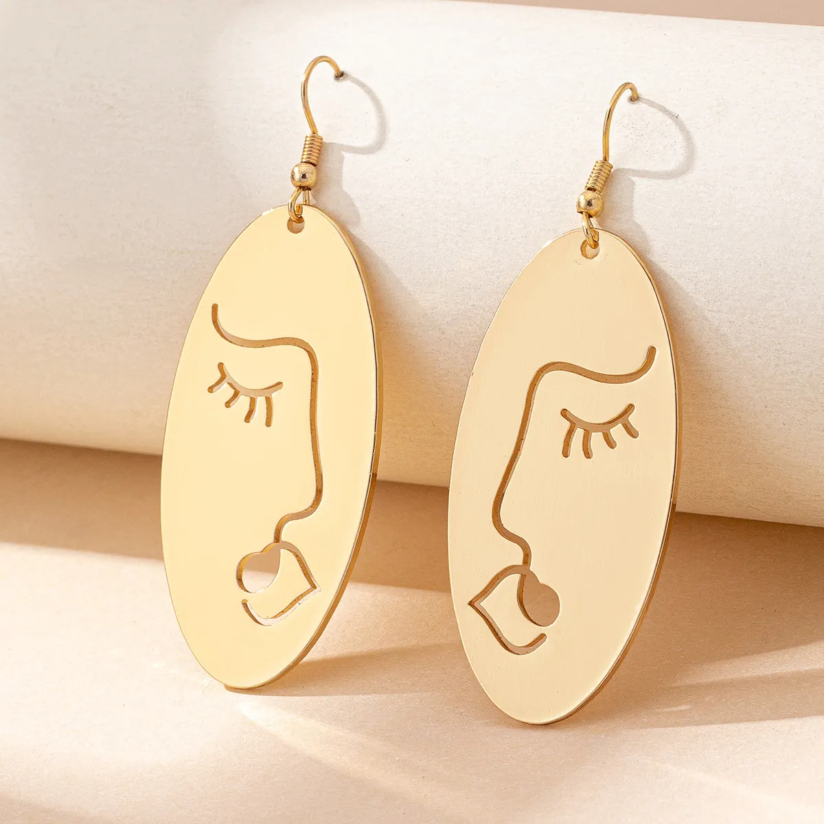Women Fashion Geometric Hollow Face Earrings Alloy Stainless Steel