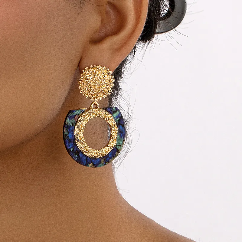 Women Fashion Retro Court Acrylic Alloy Geometric Earrings