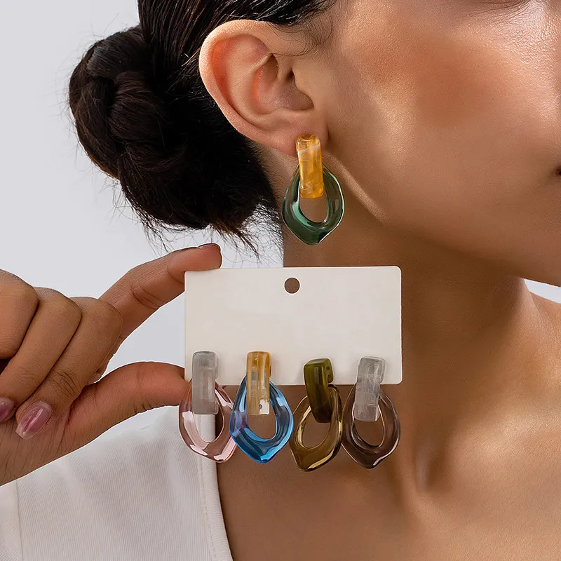 Women Fashion Retro Geometric Resin Earrings