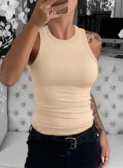 Women Fahion Sexy Simple Solid Color Sleeveless Tank Top