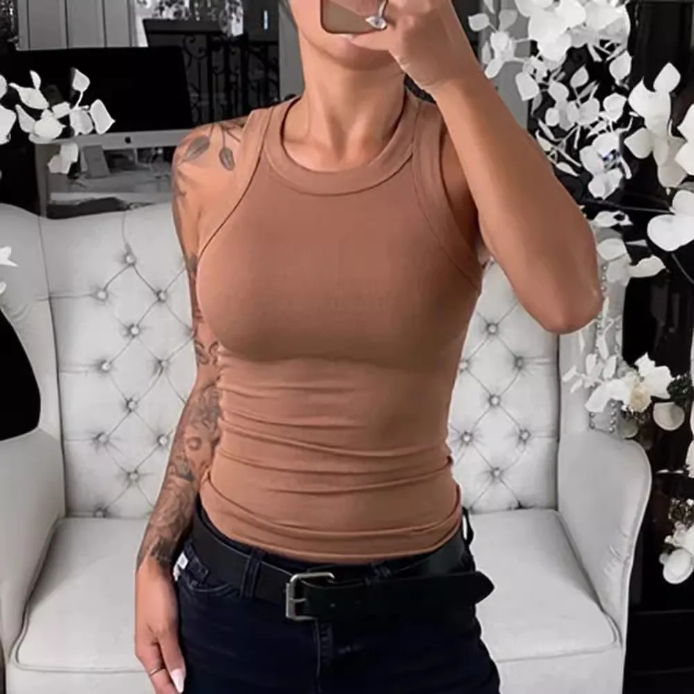 Women Fahion Sexy Simple Solid Color Sleeveless Tank Top