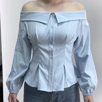 Women Fashion Sexy Solid Color Off-Shoulder Long-Sleeve Blouse