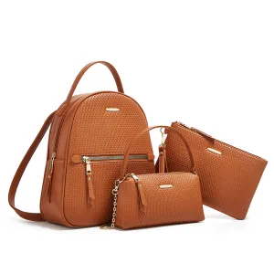Women Fashion Casual Solid Color Large Capacity Backpack Three-Piece Bag Set