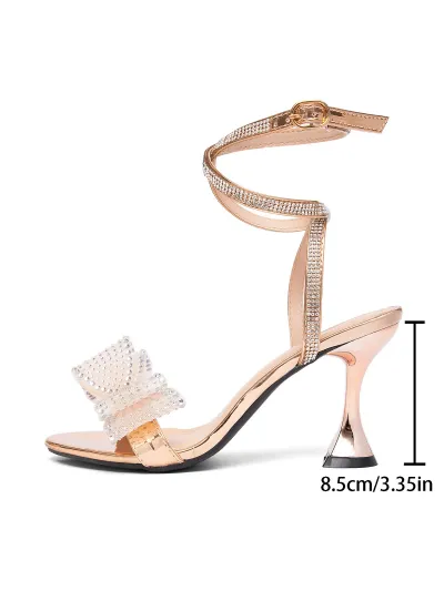 Women Fashion Rhinestone Bowknot Cross Strap Stiletto Heels Shoes