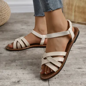 Women's Fashion Solid Color Cross Strap Flat Sandals Plus Size