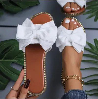 Women Casual Solid Color Bowknot Flat Slippers Plus Size