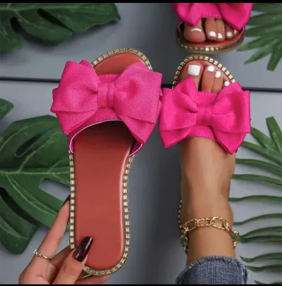 Women Casual Solid Color Bowknot Flat Slippers Plus Size