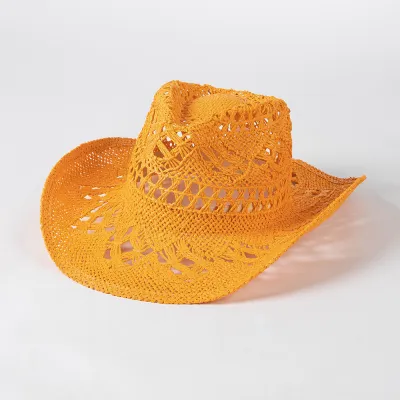 Fashion Casual Solid Color Hollow Hand-Woven Wide-Brimmed Sunshade Hat
