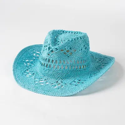 Fashion Casual Solid Color Hollow Hand-Woven Wide-Brimmed Sunshade Hat