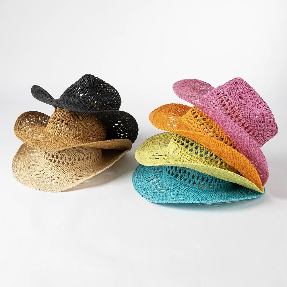 Fashion Casual Solid Color Hollow Hand-Woven Wide-Brimmed Sunshade Hat