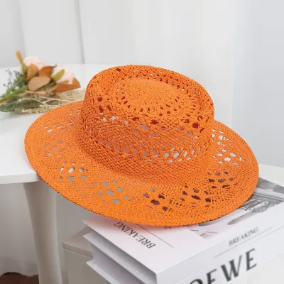 Fashion Casual Solid Color Hand-Woven Straw Hollow Sunshade Beach Hat