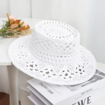 Fashion Casual Solid Color Hand-Woven Straw Hollow Sunshade Beach Hat