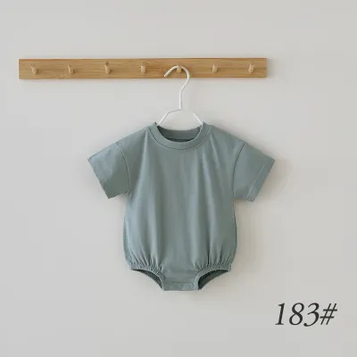 Kids Baby Boys And Girls Fashion Casual Solid Color Short Sleeve Rompers