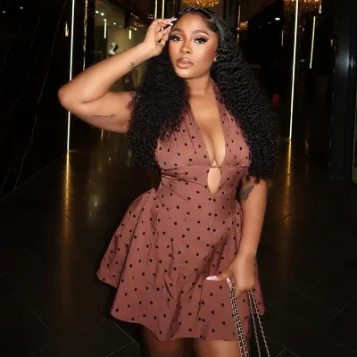 Women Fashion Sexy Polo Dot Printed Halter-Neckdeep V-Neck Lace-Up Pleated A line Dress