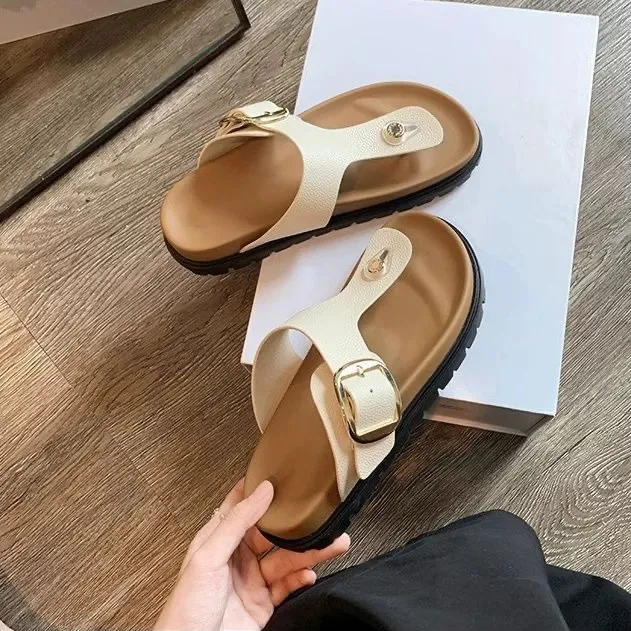 Women Fashion Casual Belt Thick-Soled Flip-Flops Slippers