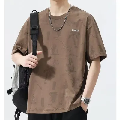 Men Fashion Casual Printed Round Neck Short-Sleeve Loose T-Shirt
