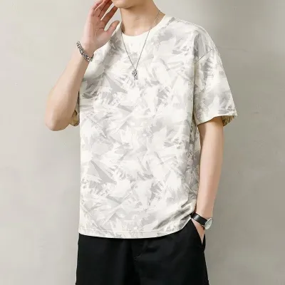 Men Fashion Casual Printed Round Neck Short-Sleeve Loose T-Shirt