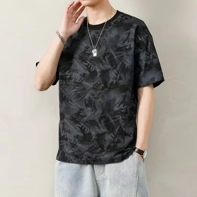 Men Fashion Casual Printed Round Neck Short-Sleeve Loose T-Shirt