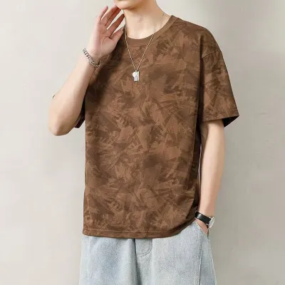 Men Fashion Casual Printed Round Neck Short-Sleeve Loose T-Shirt