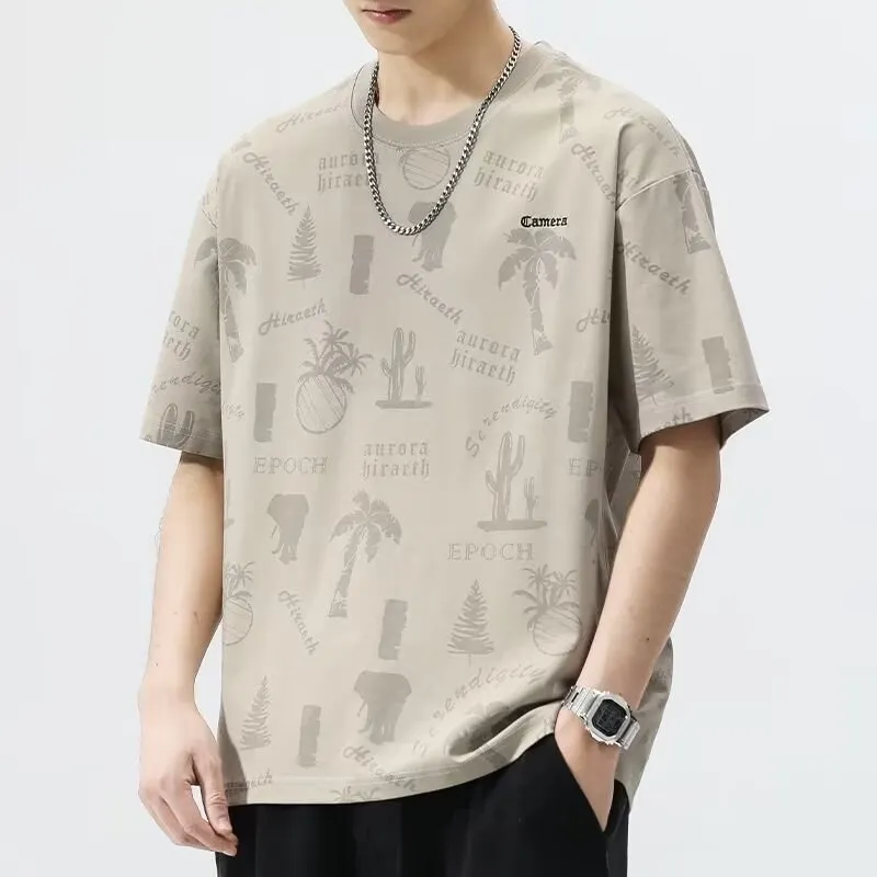 Men Fashion Casual Printed Round Neck Short-Sleeve Loose T-Shirt