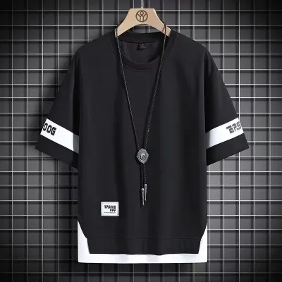 Men'S Fashion Casual Patchwork Round Neck Short-Sleeve Loose T-Shirt