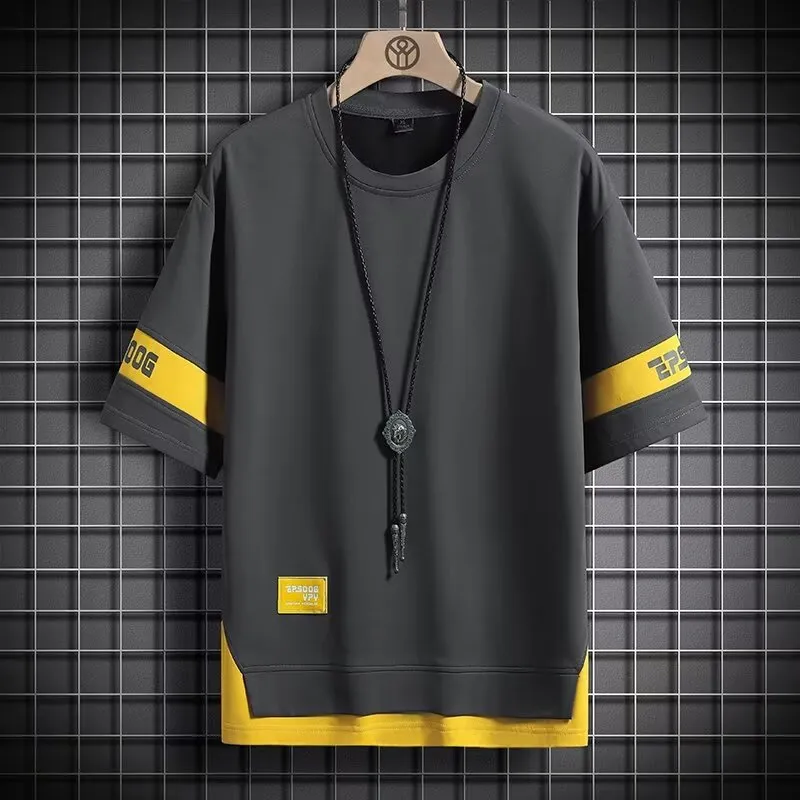 Men'S Fashion Casual Patchwork Round Neck Short-Sleeve Loose T-Shirt