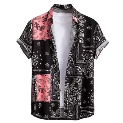 Men'S Fashion Casual Printed Lapel Short Sleeve Shirt