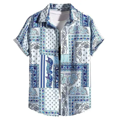 Men'S Fashion Casual Printed Lapel Short Sleeve Shirt